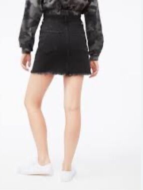 Aero High-Rise Botton Front Black Denim Mini Skirt Sz 2 A Line Raw Hem Cotton